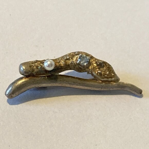 Artisan Pure Silver wish bone lapel pin Simulated Pearl Blue Stone Textured - Picture 1 of 8